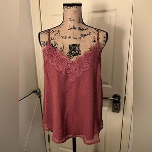 A&F Abercrombie & fitch Swiss dot lace trim cami camisole top large L rose mauve